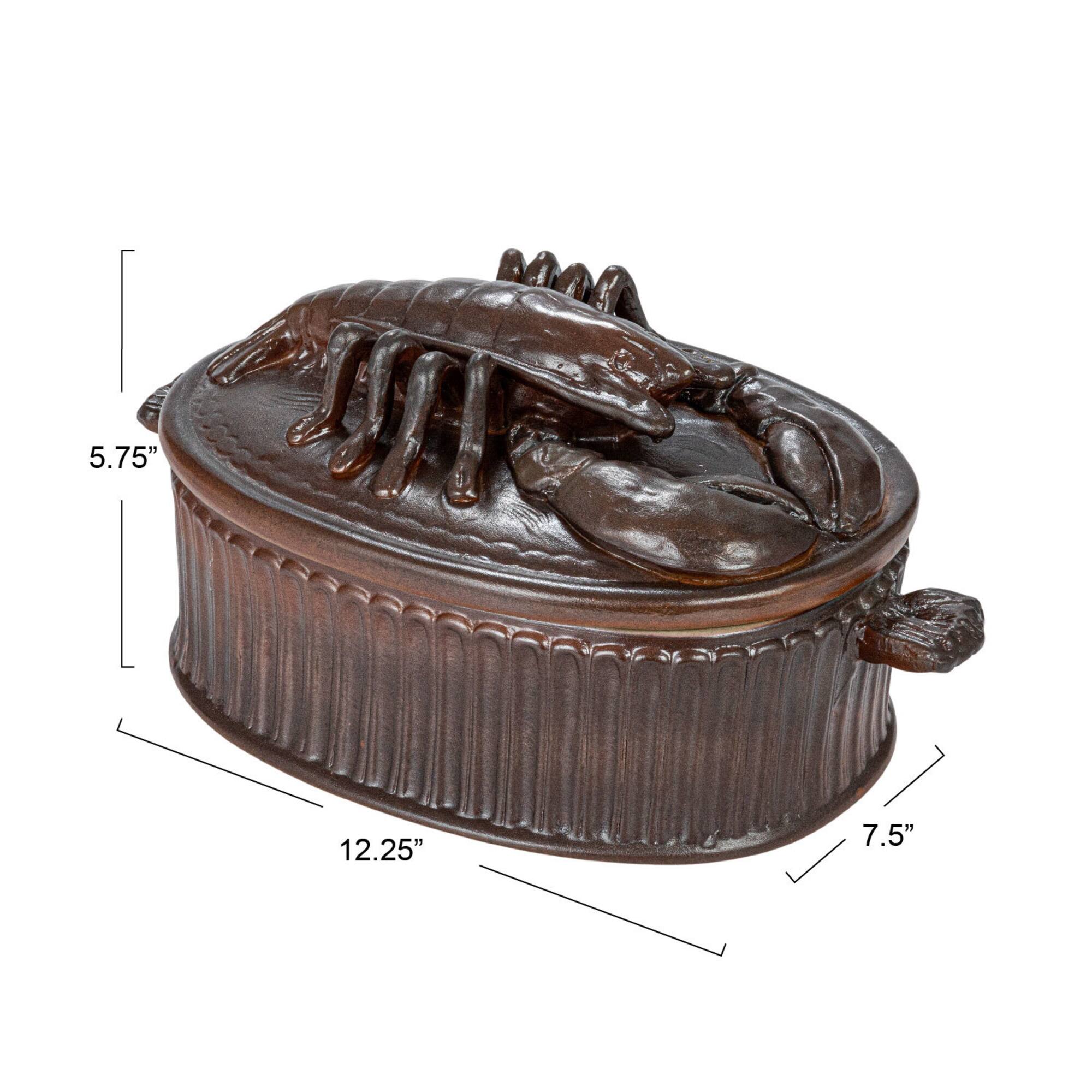 Hello Honey® 12.25" Matte Brown Stoneware Baker with Lobster Design